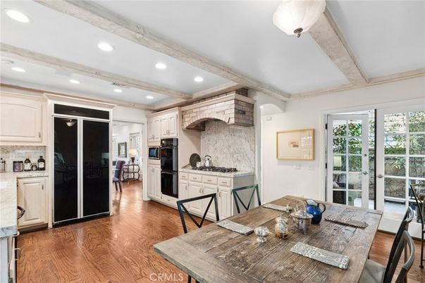 Dining room, Interior, Kitchen, Recessed Lighting, Wooden Beams, Wood Texture Flooring