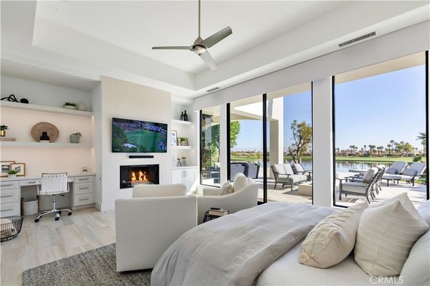 Bedroom, Fireplace, Home Office, Interior, Living room, Water, Wood Texture Flooring