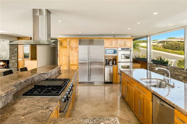 Fireplace, Interior, Kitchen, Recessed Lighting, Stainless Steel Appliances