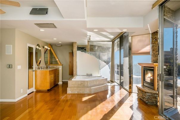 Fireplace, Interior, Recessed Lighting, Wood Texture Flooring