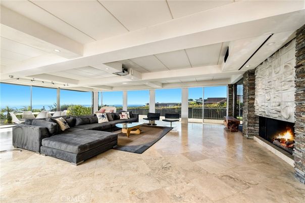 Fireplace, Interior, Living room, Recessed Lighting, Stone Walls