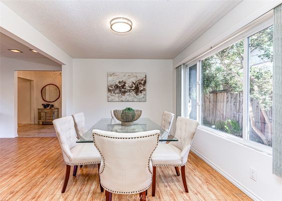 Dining room, Interior, Recessed Lighting, Wood Texture Flooring