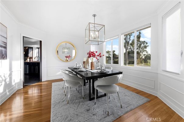 Dining room, Interior, Pendant Lights, Wood Texture Flooring