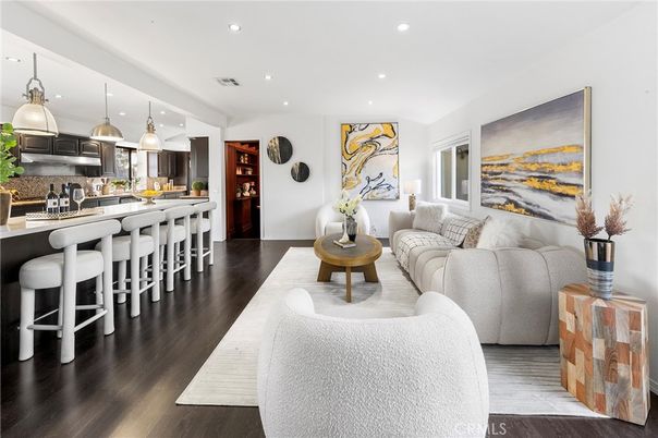 Interior, Kitchen, Living room, Pendant Lights, Recessed Lighting, Wood Texture Flooring