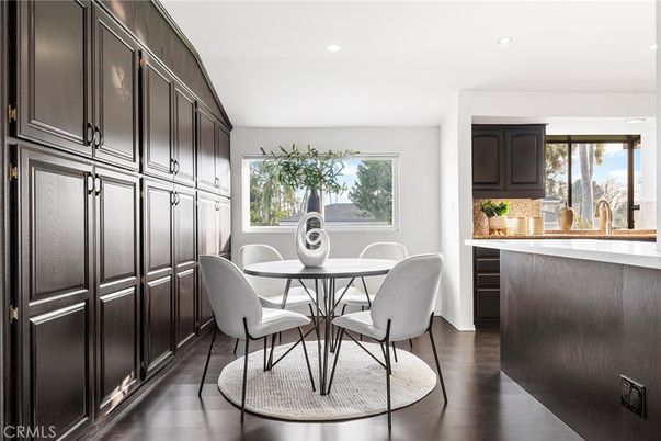 Dining room, Interior, Recessed Lighting, Wood Texture Flooring
