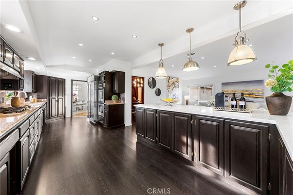 Interior, Kitchen, Pendant Lights, Recessed Lighting, Wood Texture Flooring