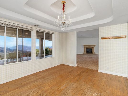 Chandelier, Empty room, Fireplace, Interior, Wood Texture Flooring