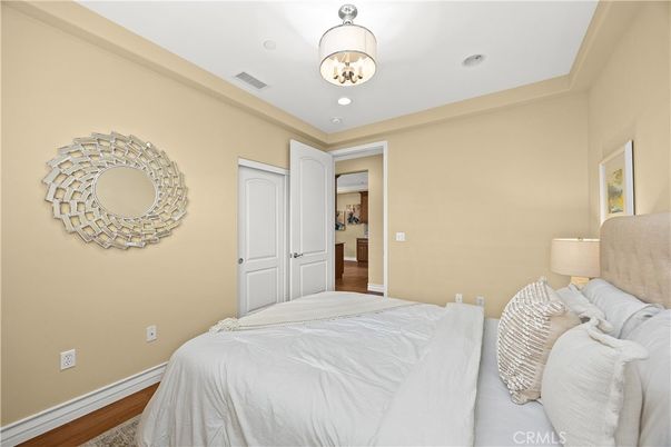 Bedroom, Interior, Recessed Lighting, Wood Texture Flooring