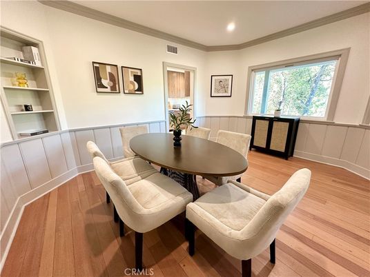 Dining room, Interior, Recessed Lighting, Wood Texture Flooring
