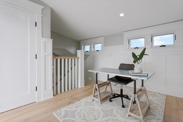 Home Office, Interior, Recessed Lighting, Wood Texture Flooring