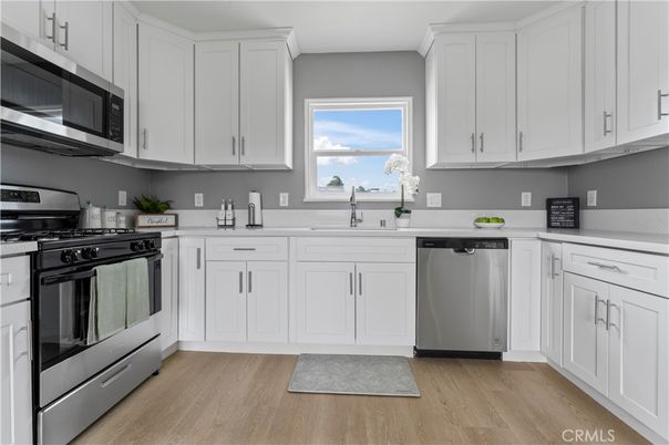 Interior, Kitchen, Stainless Steel Appliances, Wood Texture Flooring