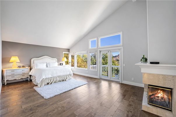 Bedroom, Fireplace, Interior, Wood Texture Flooring