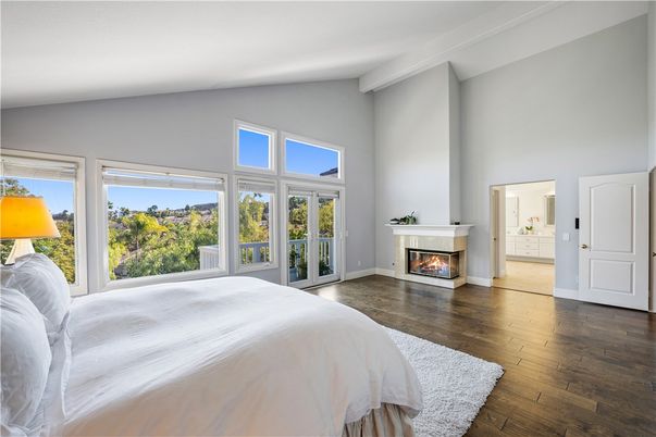 Bedroom, Fireplace, Interior, Wood Texture Flooring