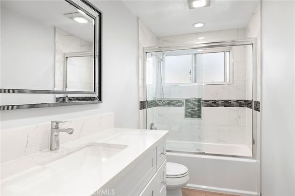 Bathroom, Glass Shower, Interior, Marble Walls, Recessed Lighting