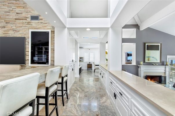Fireplace, Interior, Recessed Lighting, Stone Walls