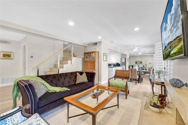 Dining room, Interior, Living room, Recessed Lighting, Wood Texture Flooring
