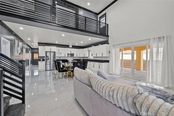 Dining room, Interior, Kitchen, Living room, Marble, Recessed Lighting, Stainless Steel Appliances