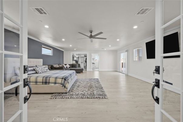 Bedroom, Interior, Recessed Lighting, Wood Texture Flooring