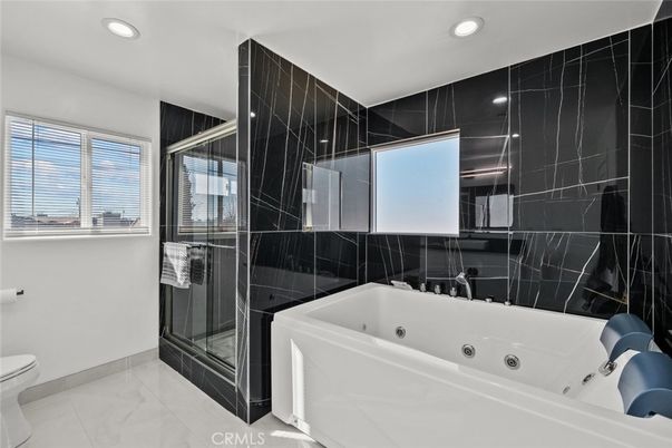 Bathroom, Glass Shower, Interior, Marble, Marble Walls, Recessed Lighting