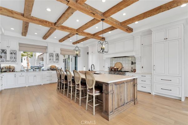 Interior, Kitchen, Pendant Lights, Recessed Lighting, Wooden Beams, Wood Texture Flooring