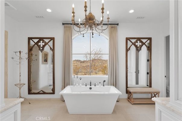 Bathroom, Chandelier, Free Standing Baths, Interior, Recessed Lighting
