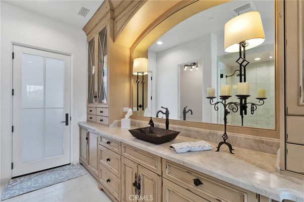 Bathroom, Chandelier, Dual Sink Vanities, Interior, Recessed Lighting