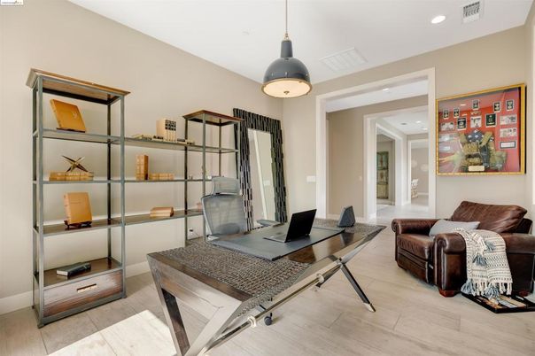 Home Office, Interior, Pendant Lights, Recessed Lighting, Wood Texture Flooring