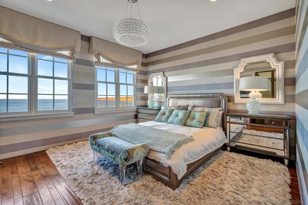 Bedroom, Interior, Pendant Lights, Recessed Lighting, Water, Wood Texture Flooring