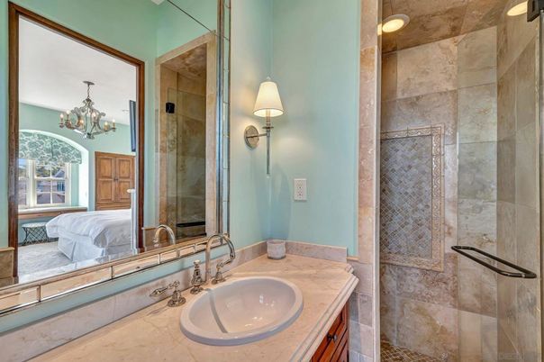 Bathroom, Chandelier, Glass Shower, Interior