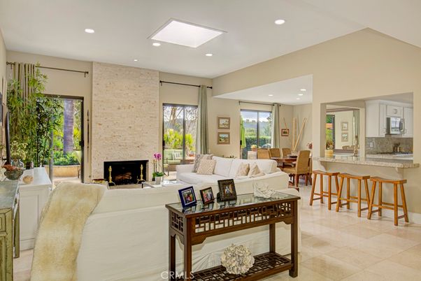 Dining room, Fireplace, Interior, Living room, Recessed Lighting, Stone Walls