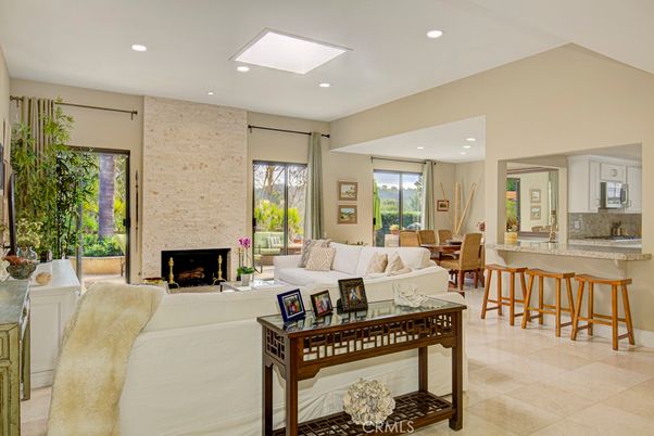 Dining room, Fireplace, Interior, Living room, Recessed Lighting, Stone Walls