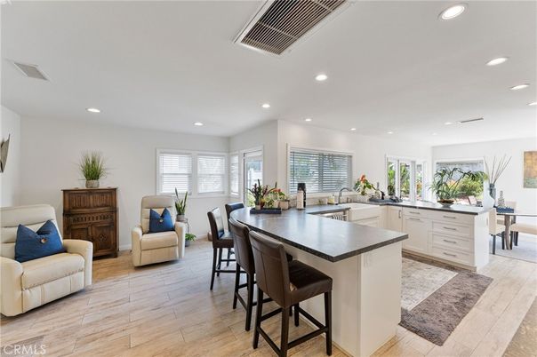 Dining room, Interior, Kitchen, Recessed Lighting, Wood Texture Flooring