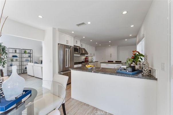 Interior, Kitchen, Living room, Recessed Lighting, Stainless Steel Appliances, Wood Texture Flooring