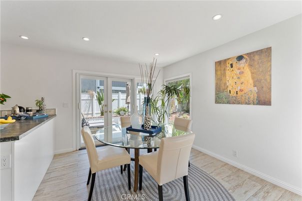 Dining room, Interior, Recessed Lighting, Wood Texture Flooring