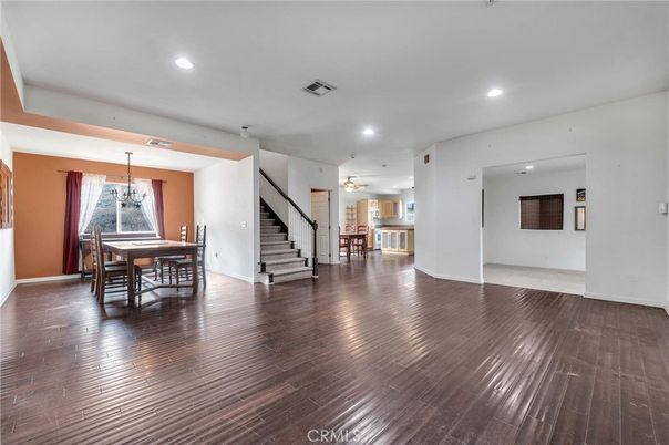 Dining room, Interior, Recessed Lighting, Wood Texture Flooring