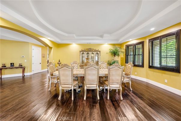 Dining room, Interior, Recessed Lighting, Wood Texture Flooring