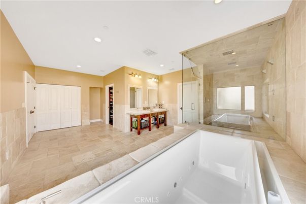 Bathroom, Dual Sink Vanities, Glass Shower, Interior, Recessed Lighting