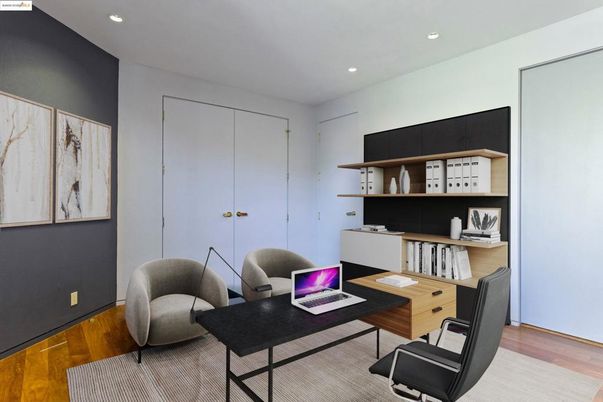 Home Office, Interior, Living room, Recessed Lighting, Wood Texture Flooring