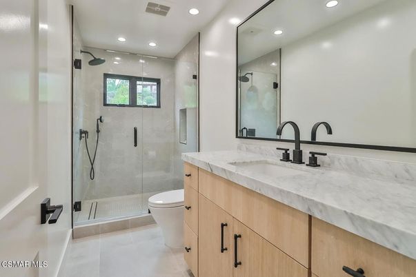 Bathroom, Dual Sink Vanities, Glass Shower, Interior, Recessed Lighting