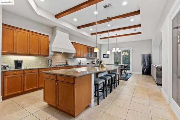 Interior, Kitchen, Pendant Lights, Recessed Lighting, Stainless Steel Appliances, Wooden Beams