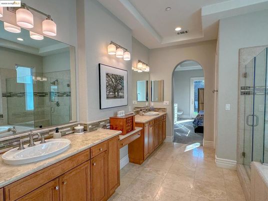 Bathroom, Dual Sink Vanities, Glass Shower, Interior, Recessed Lighting