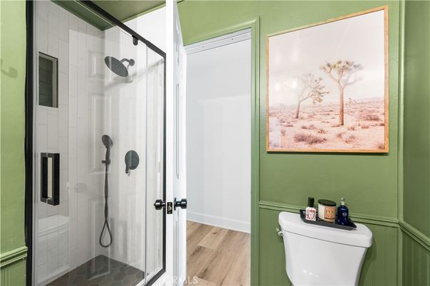 Bathroom, Glass Shower, Interior, Wood Texture Flooring