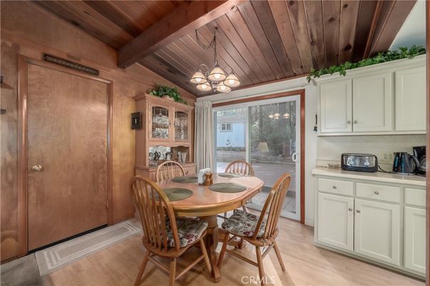 Dining room, Interior, Pendant Lights, Wooden Beams, Wooden Ceilings, Wood Texture Flooring