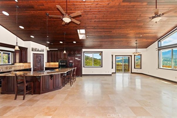 Empty room, Interior, Kitchen, Pendant Lights, Recessed Lighting, Wooden Ceilings