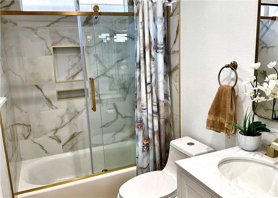 Bathroom, Glass Shower, Interior, Marble Walls