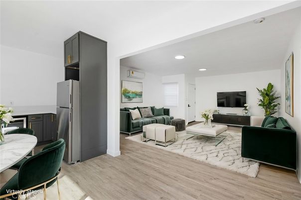 Interior, Kitchen, Living room, Recessed Lighting, Wood Texture Flooring
