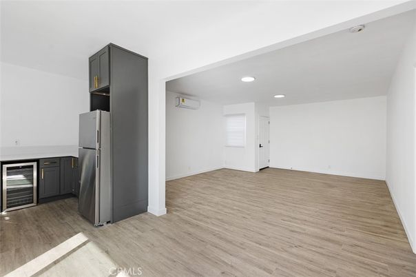 Empty room, Interior, Kitchen, Recessed Lighting, Wood Texture Flooring