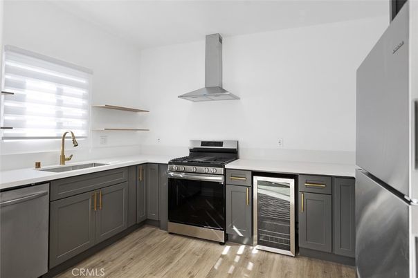 Interior, Kitchen, Stainless Steel Appliances, Wood Texture Flooring