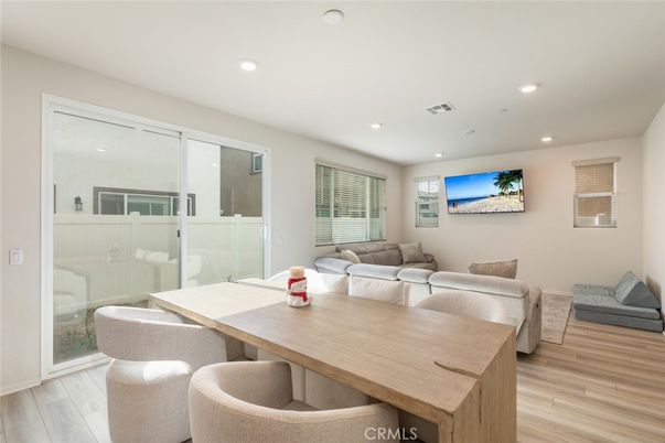 Dining room, Interior, Living room, Recessed Lighting, Wood Texture Flooring