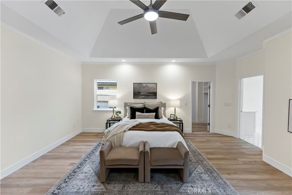 Bedroom, Interior, Recessed Lighting, Wood Texture Flooring